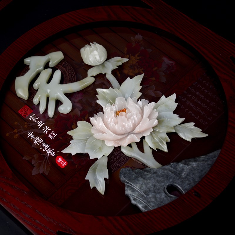 客厅沙发背景墙装饰画梅兰竹菊挂画新中式挂件2024新款玉雕画