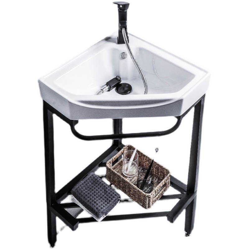 三角洗手盆落地式 一体陶瓷洗手台小型转角处小户型洗脸盆卫生间