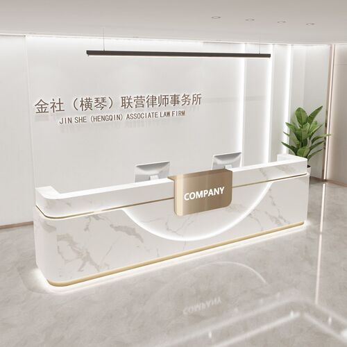 公司前台桌接待台酒店大堂烤漆吧台房地产大理P石纹柜台收银台定