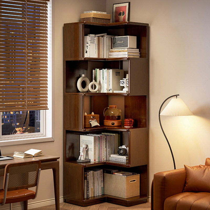 全实木转角书架落地置物架学生家用客厅角柜墙角收纳拐角床头书柜