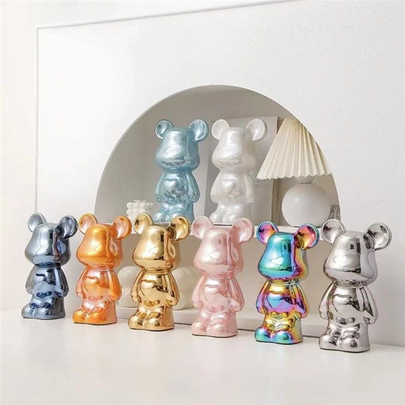 【高品质】28cm陶瓷电镀爱心熊存钱罐客厅电视柜轻奢软装摆件装饰