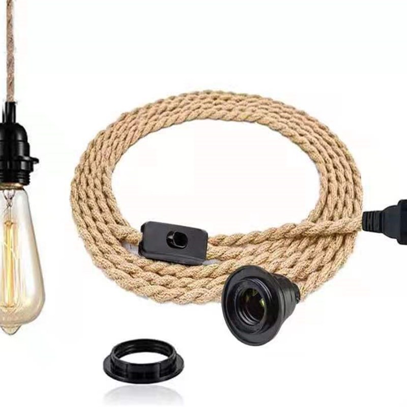 复古麻绳麻花灯头线单头3头串联一拖三灯串E26 E27螺口灯