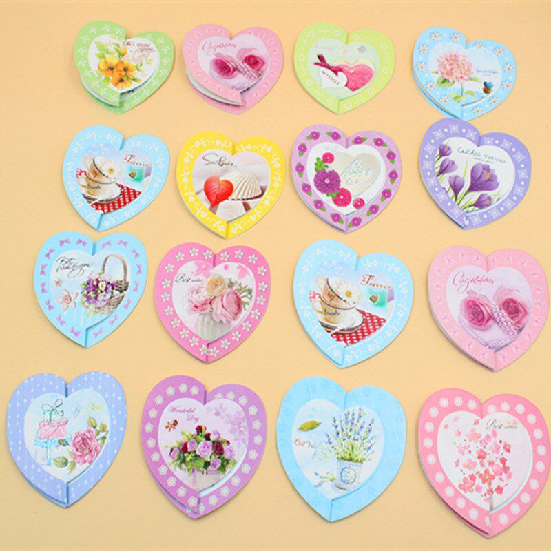 创意三折带信封心形祝福贺卡情人节卡爱心小卡片