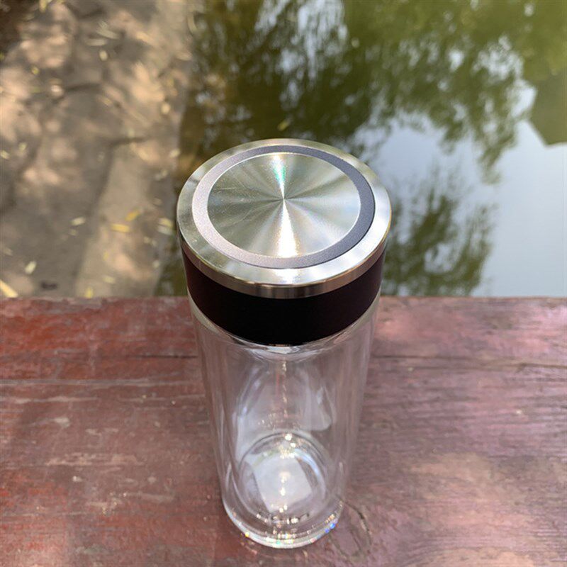 诗特意大容量加厚双层玻璃水杯男士透明商务泡茶杯茶水分离杯子