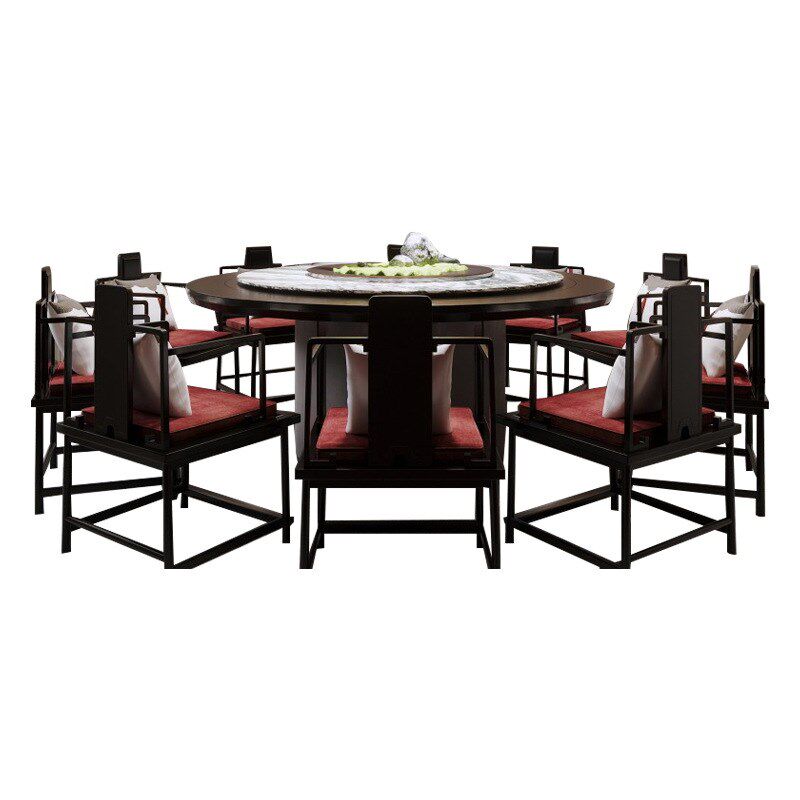 复古大圆桌酒店包厢桌椅全套家具东方国潮风餐厅电动实木圆桌