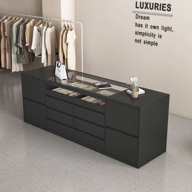 SJ服装店中岛流水台柜台童装店收银台女装店一体带玻璃展示柜吧台