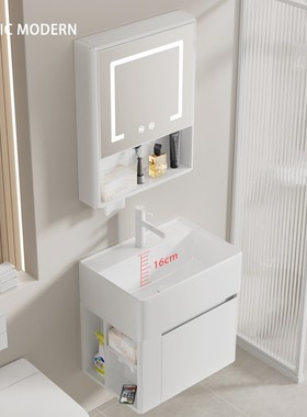 白色小户型不锈钢浴室柜组合w带侧柜阳台陶瓷洗手盆挂墙洗脸洗漱