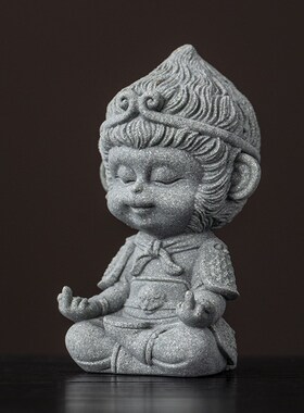 青砂石孙悟空大圣茶宠小摆件桌面创意鱼I缸造景家居装饰工艺品礼