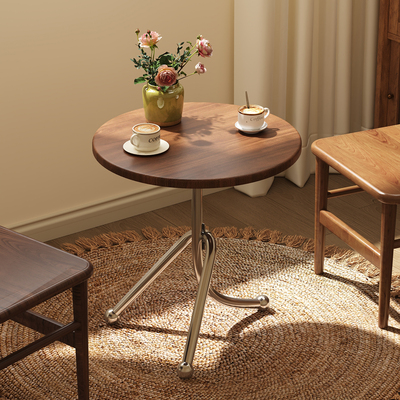 小圆桌现代简约洽谈桌轻奢高级感中古风餐桌休息区接待.复古咖啡