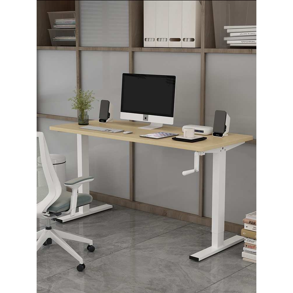 cs手摇可升降桌子实木电脑办公桌青少年家用写字桌学生站立式学习