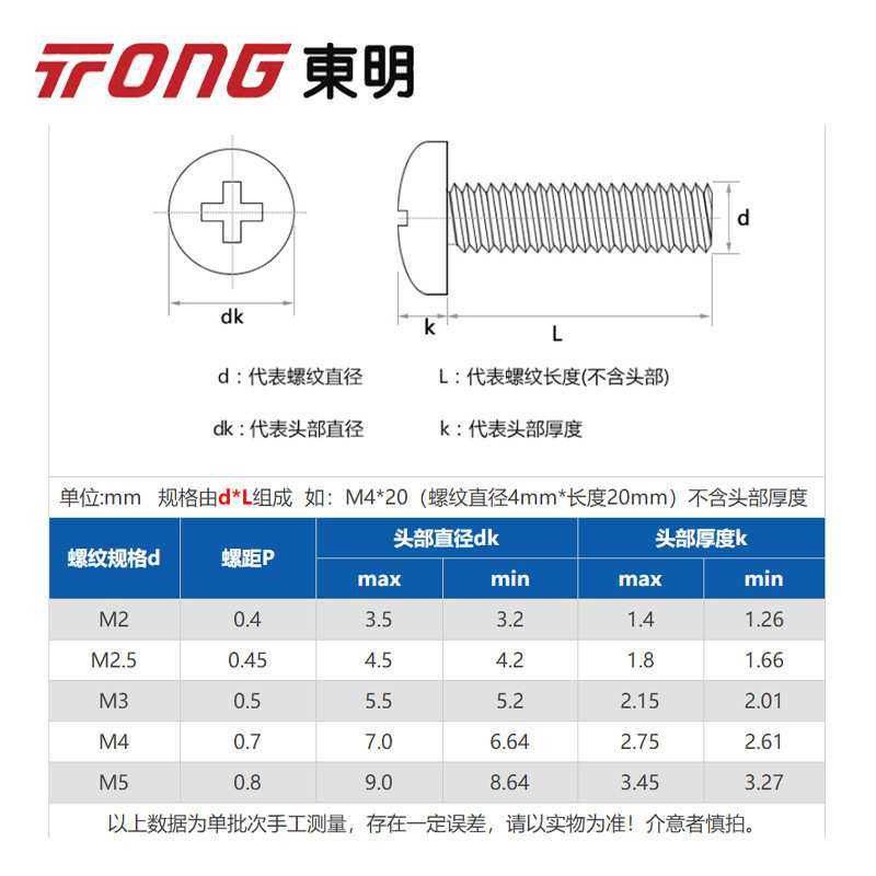 东明304不锈钢十字小盘头螺丝 M5M6M8小圆头螺钉小头螺丝GB823