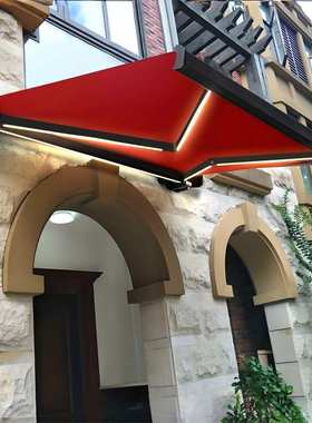 全盒灰色电动遮阳篷 铝合金遮阳别墅阳台庭院电动带灯全盒伸缩蓬