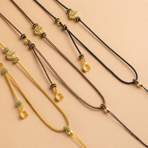 手工编制黄金吊坠挂绳女八