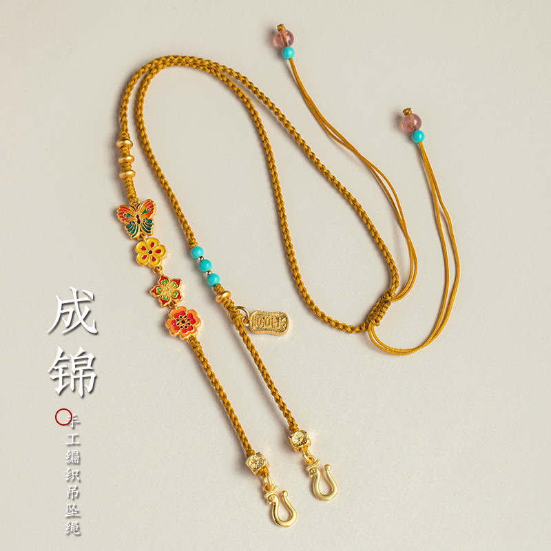 手工编织双耳如意锁包挂绳编绳项链男女黄金佛头锁骨链绳毛衣链