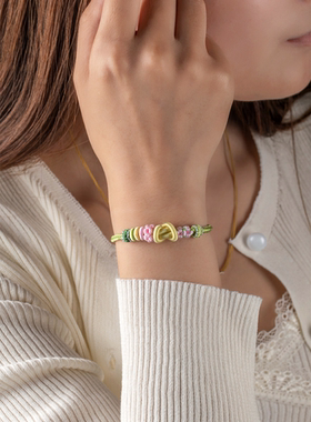 手工编织桃花绳DIY可穿珠