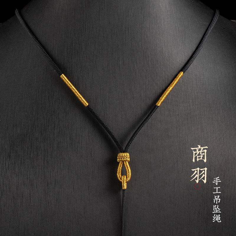 手工编织玉佛头项链绳男女无事牌黄金吊坠编绳项链挂坠黑绳挂件绳