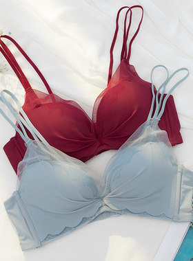 内衣女薄b款大胸显小胸聚拢上托调整型无钢圈收副乳防下垂文胸罩