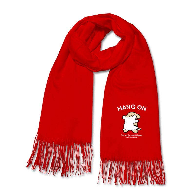 情侣2024新款休闲红色男女学生卡通印花披肩围脖保暖可定制围巾