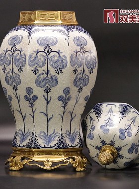 中式青花瓷将军罐家居大号美式装饰铜欧式摆件客厅奢华玄关摆设品