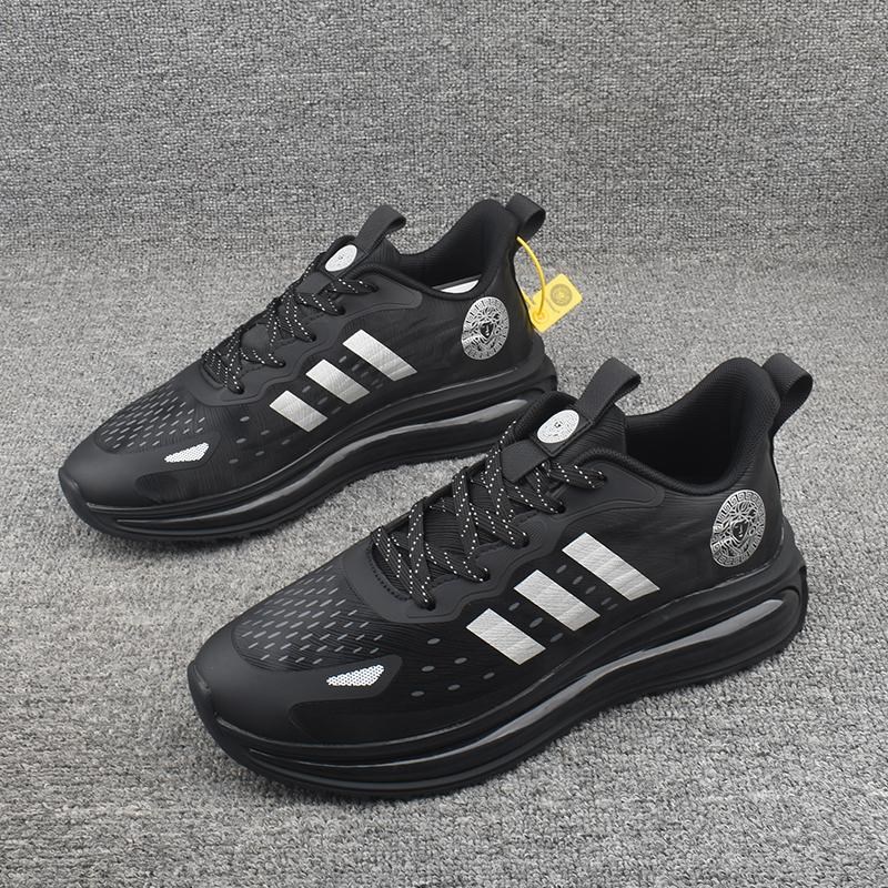 新款男女士运动休闲鞋系带百搭黑色气垫底高弹力跑步鞋爆款情侣鞋