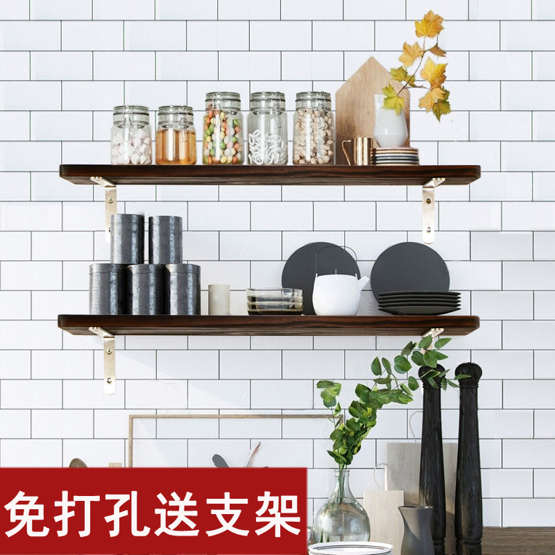 墙上置物架免打孔厨房置物层板一字隔板墙面墙壁壁挂墙置物架实木