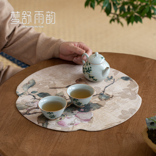 香云纱海棠茶席果熟来禽图双面干泡茶席防水茶桌垫桌旗茶道零配件