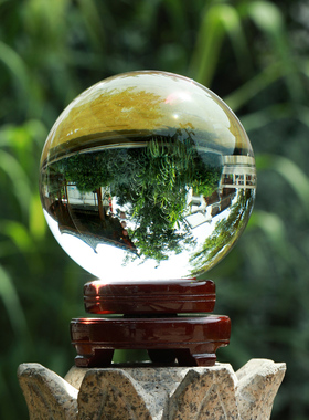 白色水晶球摆件可旋转透明玻璃A球招财黄色水晶球家居装饰客厅开