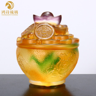 琉璃貔貅摆件一对聚宝盆办公室客厅酒柜房间财位桌面开业礼品