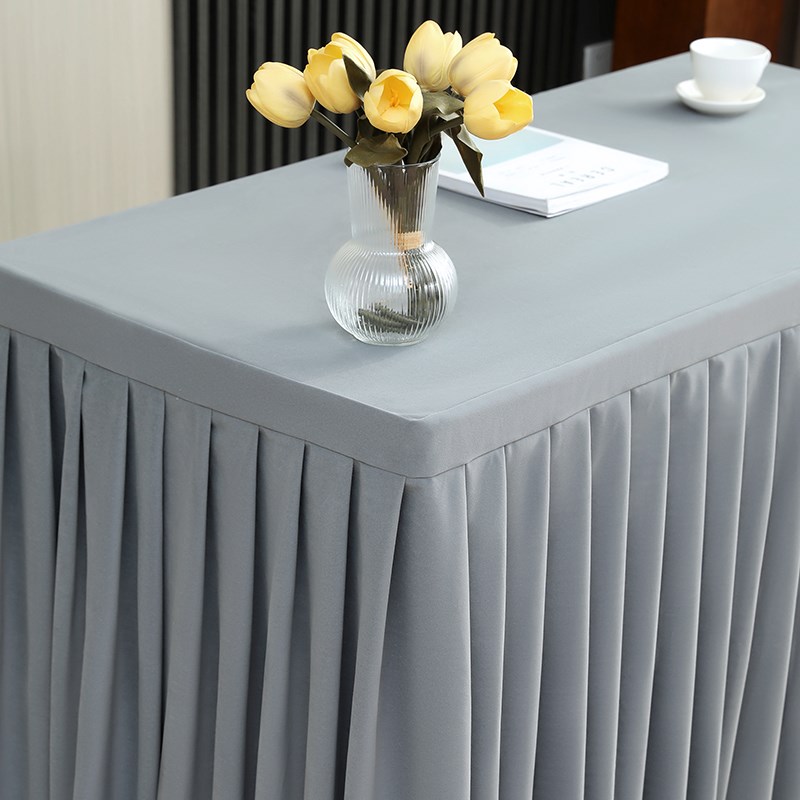 定制会议桌布围布办公室会议桌展会活动商务签到台奶茶灰绒布桌裙