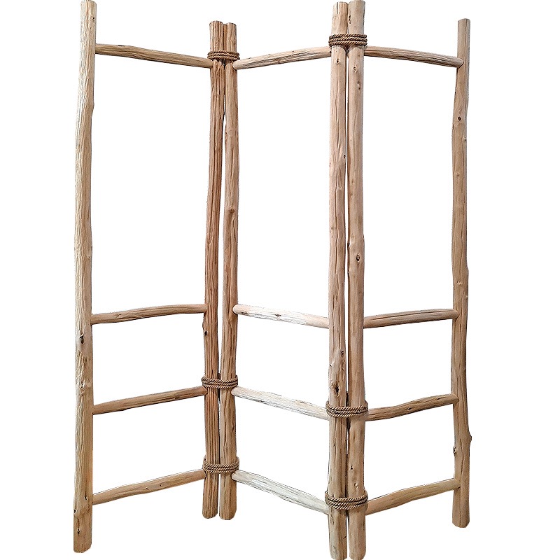 实木屏风民宿客厅隔断折叠原木干树枝衣帽架茶室幼儿园装饰置物架