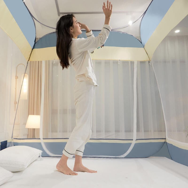 鲸逗云免安装坐床式蚊帐家用方顶蒙古包蚊帐儿童防摔三开门可折叠