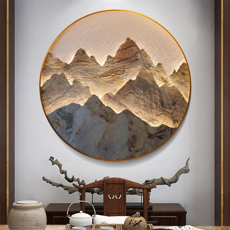 新中式入户玄关板岩装饰画书房茶室背景墙发亮光客厅墙壁立体壁画图片