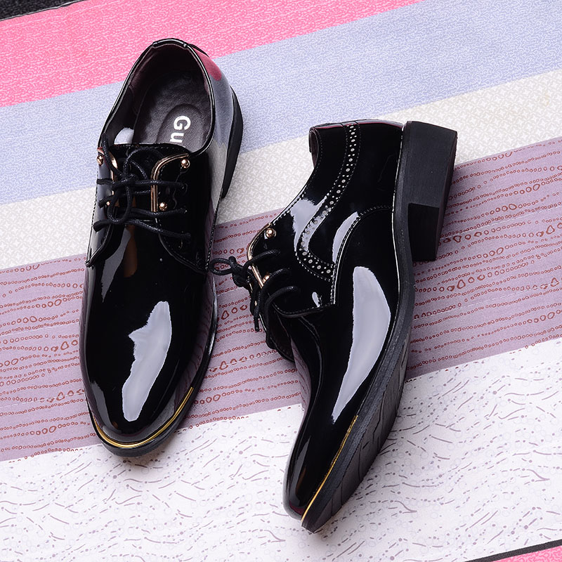 春秋季男士亮皮正装皮鞋英伦韩版潮流婚鞋青年尖头增高发型师男鞋