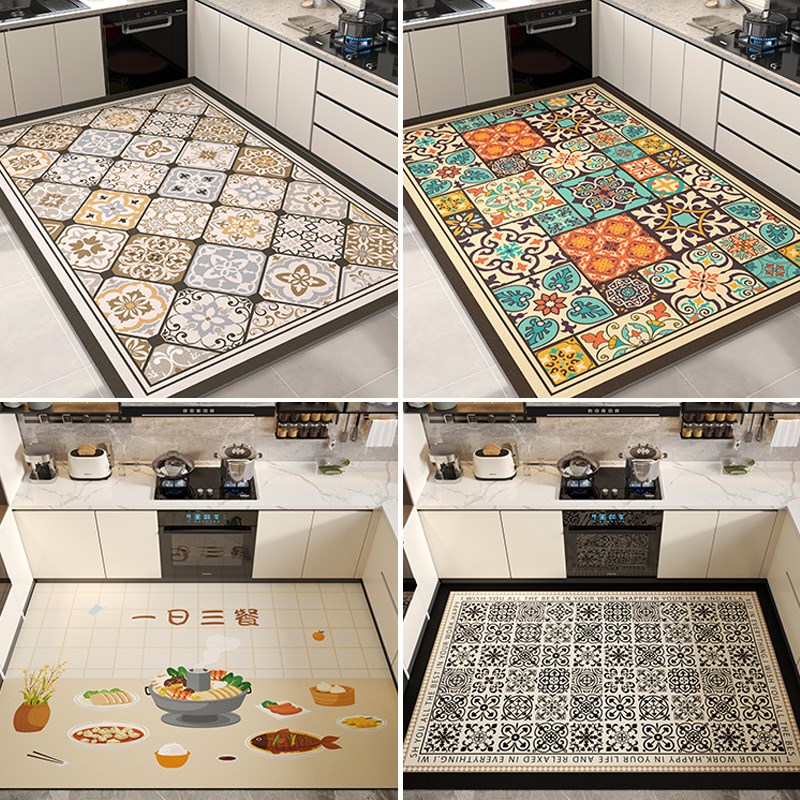 厨房地垫防滑防油可擦免洗pvc脚垫专用防水防脏垫子整铺皮革地毯