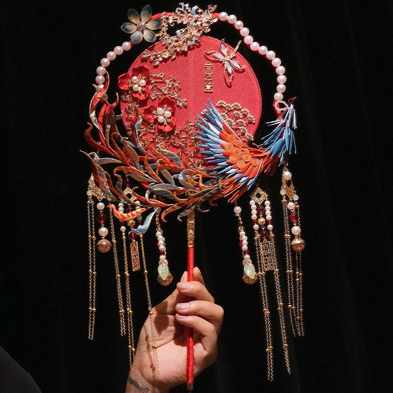 刺绣非遗缠花新娘结婚款团扇成品工艺扇/团扇/喜扇/
