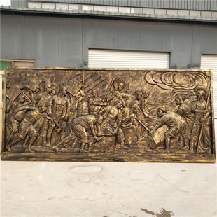 仿铜玻璃钢人物浮雕定制铜色户外抗战主题红军造型虎门硝烟雕塑