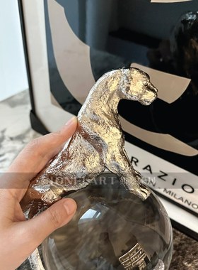 如是金属摆件水晶球金属豹客厅玄关书桌摆件礼物礼品