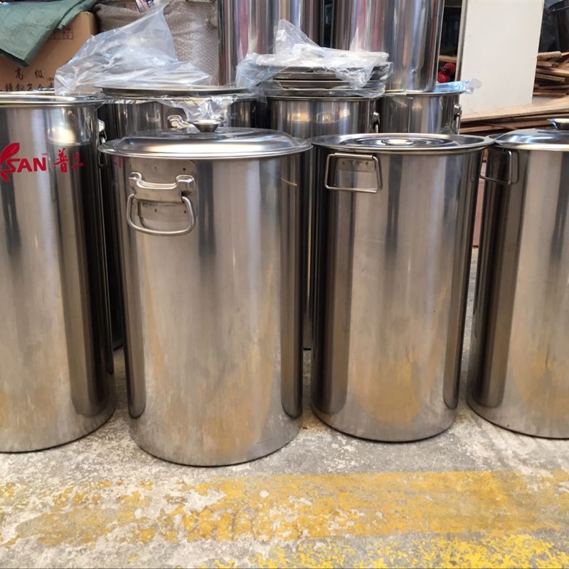 不锈钢高身汤桶带盖圆桶提水桶提桶加厚白钢汤桶22cm高45cm奶茶桶