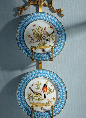 美式欧式青e花手绘花鸟挂盘盘子墙壁饰盘装饰品家居客厅陶瓷摆件