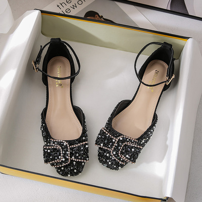 平底包头凉鞋女2021新款一字带夏平底仙女风大码41一43宽脚胖脚40