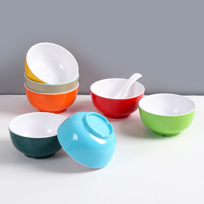 10个装A8密胺小碗双色食堂快餐米饭碗商用仿瓷汤碗粥碗火锅蘸料碗