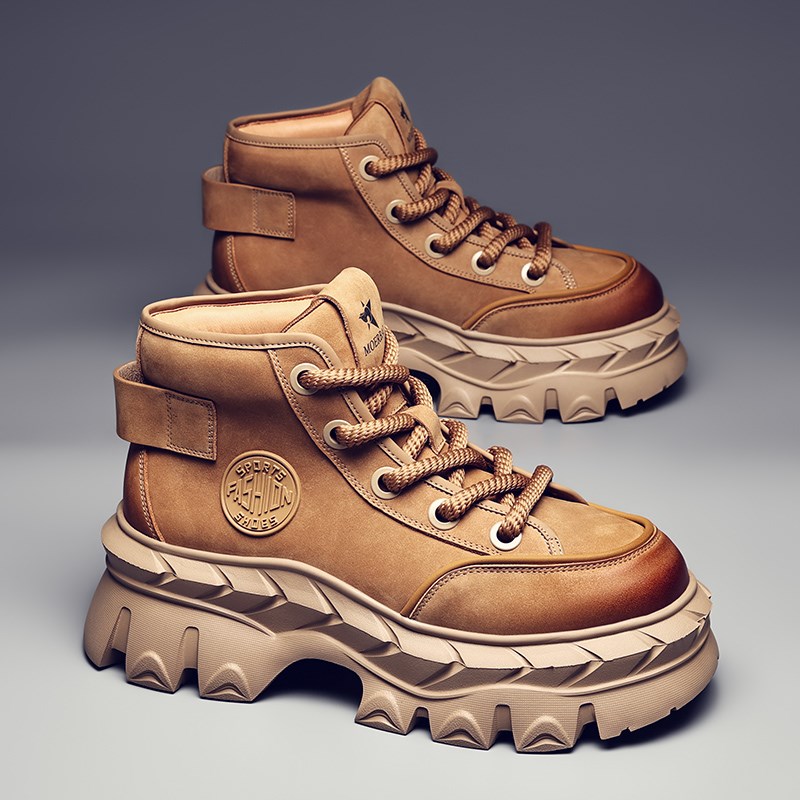 冬季新款男士英伦风马丁靴厚底保暖百搭潮流高筒大黄靴男鞋