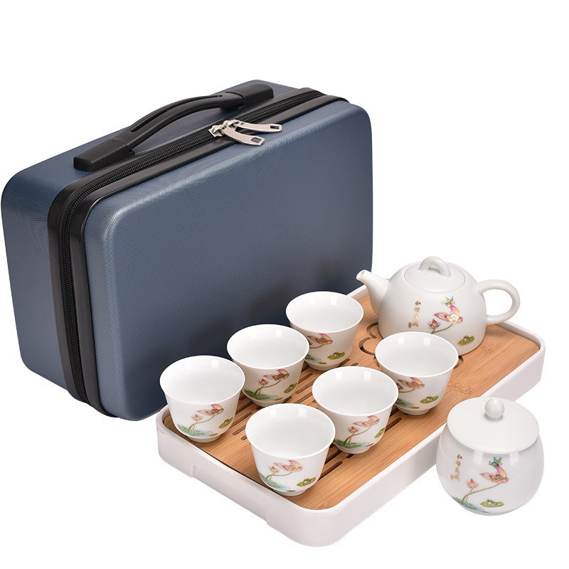 定窑便携功夫茶具一壶六杯茶叶罐茶盘旅行包泡茶套装定制