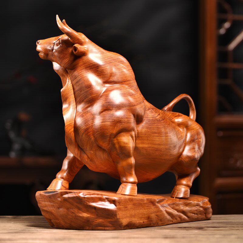 实木雕刻牛摆件生肖花梨木牛黑檀木雕家居客厅装饰开业红木工艺品