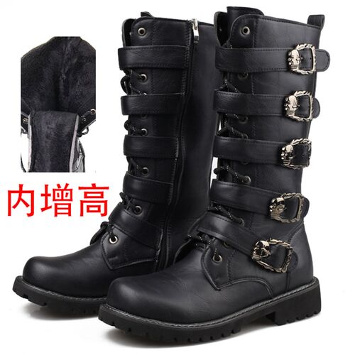 冬季马丁靴男英伦内增高高帮鞋加绒保暖特大O码皮靴中帮皮靴工装