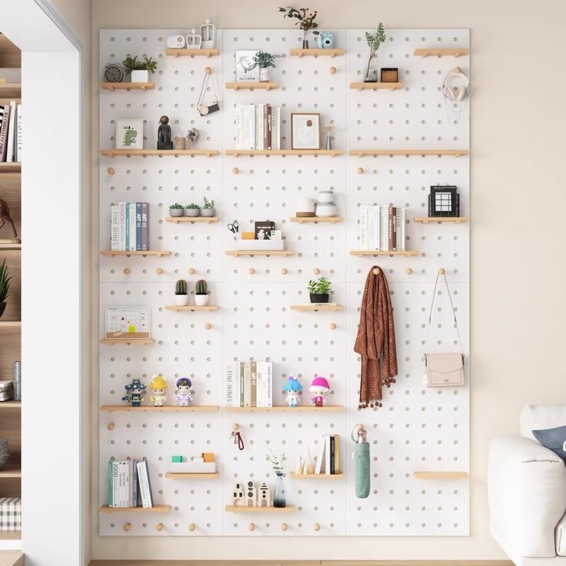 实木洞洞板定制入户玄关墙上置物架挂板钩配件隔板墙面展示收纳架