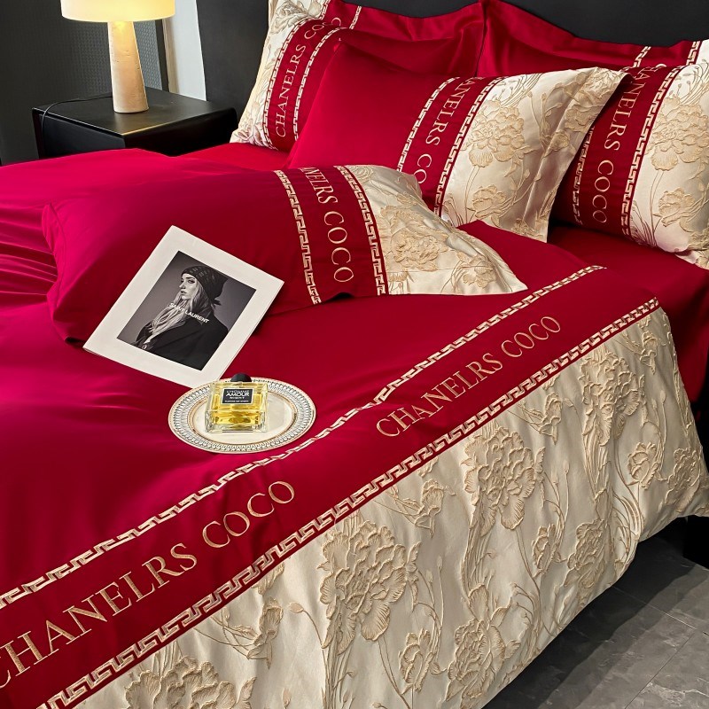 高档结婚四件套大红色床单被套纯棉备婚喜被婚庆床上用品婚房陪嫁