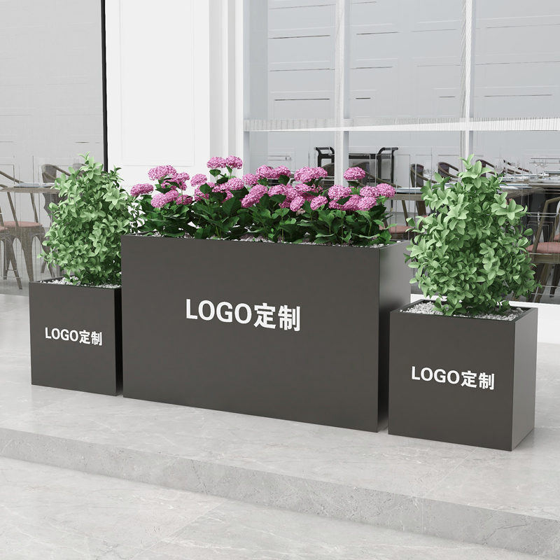 不锈钢户外花箱围栏广场室外铁艺花槽庭院花坛售楼部种植花盆定制
