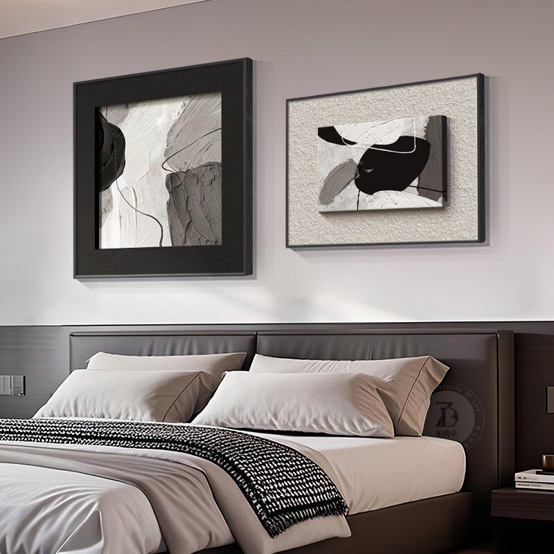 简约现代卧室床头装饰画高级感黑白抽象房间挂画立体肌理感客厅画