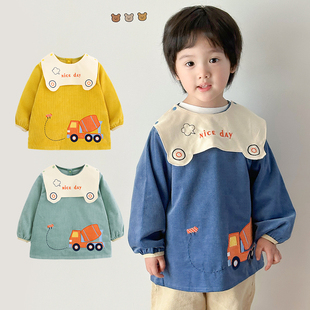 宝宝罩衣冬天纯棉儿m童围裙男孩灯芯绒婴幼儿吃饭围兜兜小孩防水